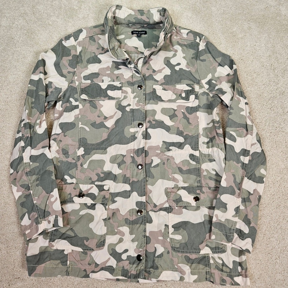 Dear John Camo Utility Field Jacket Military Style Button Front‎ Women S Tencel